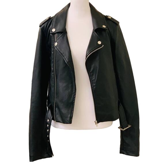 Ashley by 26 International Outwear Belted Faux Leather Black Jacket, Size Large - Picture 1 of 11